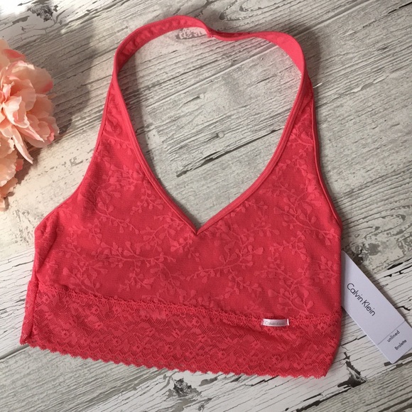 CK Coral Pink Lace Halter Bralette - Picture 2 of 4